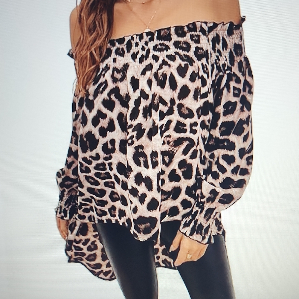 Leopard Print Off Shoulder High Low Top